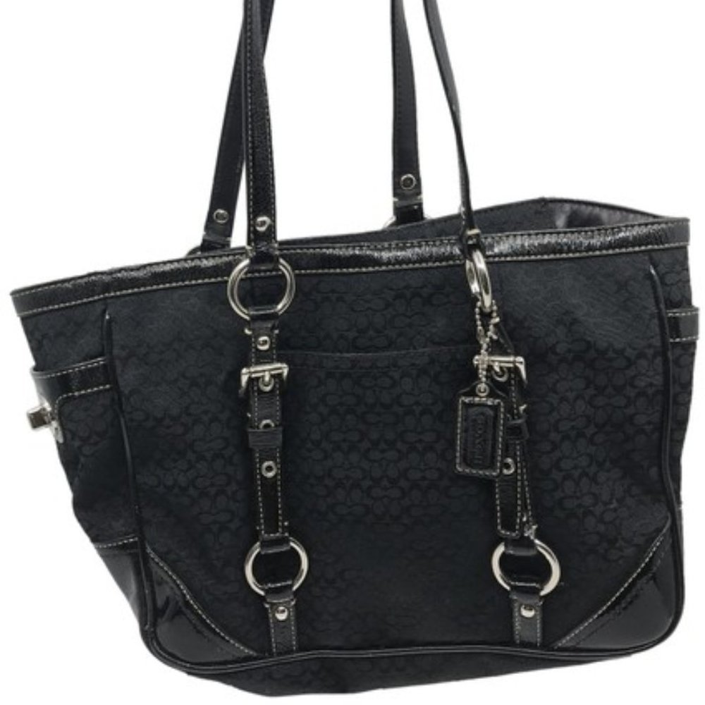 COACH Black/Grey Fabric Medium Tote Bag